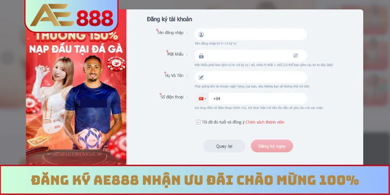 Đăng ký AE888 nhận ưu đãi chào mừng 100%