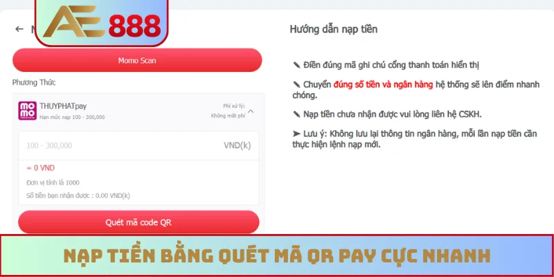 Nạp tiền bằng quét mã QR Pay cực nhanh